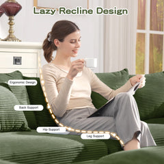 130" Oversized Cloud Modular Sectional Couch,Premium Corduroy Fabric, 3-Seater Deep Seat Wide Armrests, With An Ottoman,Ergonomic Design, Easy Assembly For Lounges Living Room,Green