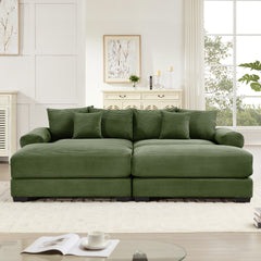 92" Oversized Cloud Modular Sectional Couch, Soft Corduroy Fabric With Chaise 6 Throw Pillows, Deep Seat Wide Armrests, Ergonomic Design Easy Assembly, Soft Corduroy,For Living Rooms Lounges, Green