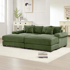 92" Oversized Cloud Modular Sectional Couch, Soft Corduroy Fabric With Chaise 6 Throw Pillows, Deep Seat Wide Armrests, Ergonomic Design Easy Assembly, Soft Corduroy,For Living Rooms Lounges, Green
