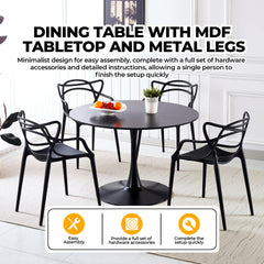 42.1" Black Color Top Tulip Table, Mid-century Dining Table for 4-6 People - Round MDF Table Top (the tabletop consists of two panels), Pedestal Dining Table, End Table & Leisure Coffee Table