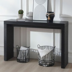 Modern Black Console Table with Ribbed Design,Wood Console Table, 47" W entryway table,Black Entry Table Narrow Console Table, Modern Hallway Table, Modern Sofa Table, Living Room Table