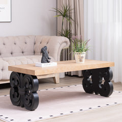 Black Scroll Base Coffee Table – 47" Rectangular Wood Living Room Table with Natural Top – Modern Farmhouse Accent Table – Elegant Centerpiece with Ornate Carved Design