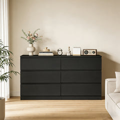 6 Drawer Black Dresser, Modern Bedroom Dresser with Spacious Countertop, Wood Storage Cabinet with Concealed Handles & 6 Deep Drawers for Bedroom, Living Room, Entryway, 15.7 inch D x 47.2 inch W x 30.9 inch H