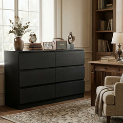 6 Drawer Black Dresser, Modern Bedroom Dresser with Spacious Countertop, Wood Storage Cabinet with Concealed Handles & 6 Deep Drawers for Bedroom, Living Room, Entryway, 15.7 inch D x 47.2 inch W x 30.9 inch H