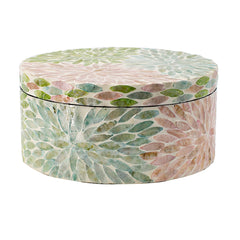 D10x5" Round Capiz Box Storage Box, Pink/Green/Blue