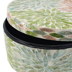 D10x5" Round Capiz Box Storage Box, Pink/Green/Blue