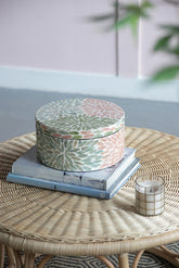 D10x5" Round Capiz Box Storage Box, Pink/Green/Blue