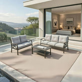3-Piece Metal Patio Furniture Set, 5-Seat All-Weather Conversation Sofa with 4 Inches Thick Gray Cushions, Khaki Frame, Coffee Table for Porch Backyard Garden