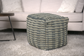Walle Fabric Square Pouf, Blue and Teal