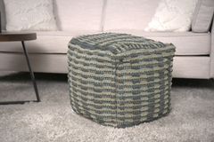 Walle Fabric Square Pouf, Blue and Teal