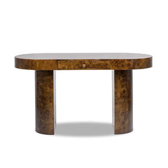 Jesse 55.5" Single Drawer Oval Computer Desk, Dark Brown Burl Wood