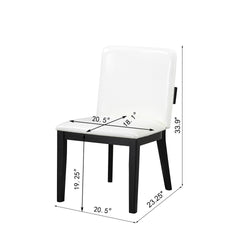 Modern Black-Finish Wood & White Glossy PU Leather Upholstered Dining Chairs Set of 2