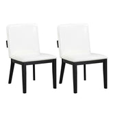 Modern Black-Finish Wood & White Glossy PU Leather Upholstered Dining Chairs Set of 2