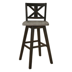 Pub Height Chairs Set of 2, Distressed Gray and Black 360-degree Swivel Chair Solid Rubberwood Furniture, X-Back Bar Chairs