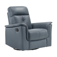 Blue Gray Leather Upholstered Reclining Chair Swivel Glider Motion Modern Living Room Furniture Comfort Chair 1pc