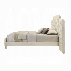 Contemporary Beige Fabric Upholstered Bed Queen Size Wall Panel Large Headboard Button Tufted Wooden Bedroom Furniture 1pc