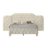 Contemporary Beige Fabric Upholstered Bed Queen Size Wall Panel Large Headboard Button Tufted Wooden Bedroom Furniture 1pc