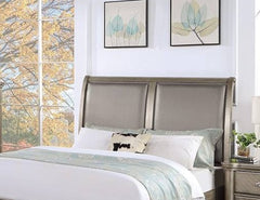 1pc Queen Size Bed Two Panel Upholstered Headboard Footboard Drawers Antique Silver Finish Bedroom Furniture