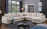 Chiara 141.5"W Beige Chenille Fabric Corner Sectional Sofa with Right-Facing Chaise, Cupholders, and Charging Ports