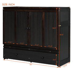 Full Size Murphy Bed with USB Port and a Large Drawer, Espresso
