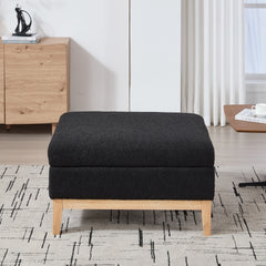 33.86"W Upholstered Wood Base Storage Ottoman With Reversible Lid Coffee Table, Foot Stool Square Footrest with Rubberwood Legs for Living Room Bedroom Entryway and Office,Black Boucle.