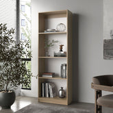 Bear Flat Bookcase with Open Storage and 4 Shelves ,Natural Oak and White