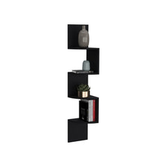 Roy Corner Floating Shelf, Modern 4-Tier Display, Black