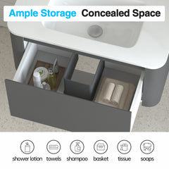 30" Grey Wall Mounted Bathroom Vanity with Basin Floating Vanity Drawer Bathroom Cabinet with White Ceramic Integrated Basin