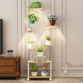 Plant Stand Indoor with Grow Lights - 62" Tall Plant Shelf, Lighted Corner Plant Stands for Indoor Growing, 8 Tiered Large Flower Holder, S-Shaped Decorative Rack for Living Room (NATURAL COLOR)