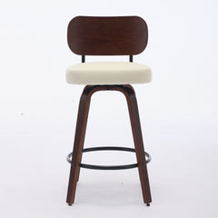 Swivel Bar Stools Set of 2, 26" Upholstered Faux Leather Counter Height Barstools with Walnut Back & Bentwood Legs, Mid Century Modern Bar Chairs Island Stools for Kitchen Counter, Beige PU, SW1864BG