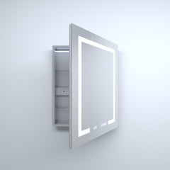 24 in. W x 30 in. H Rectangular Silver Aluminum Recessed/Surface Mount Right Medicine Cabinet with Mirror LED and Clock