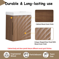 18.5" Wall-Mounted Bathroom Vanity with Resin Sink, Soft Closed Single Door, MDF, Walnut (KD-Packing)