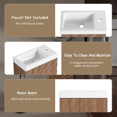 18.5" Wall-Mounted Bathroom Vanity with Resin Sink, Soft Closed Single Door, MDF, Walnut (KD-Packing)