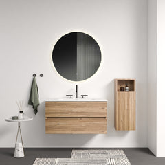 Gloria 36" Wall Mounted Rough Oak&Rough Oak Bathroom Vanity with Integrated Ceramic Sink with Overflow, with 3 holes, Large Storage Floating Bathroom Vanity for Modern Bathroom, KD
