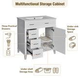 30-Inch Bathroom Vanity with Ceramic Sink, Adjustable Shelf, Soft Close Door, and Three Soft Close Drawers