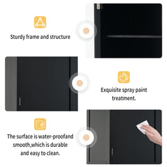 63" Tall Bathroom Storage Cabinet with Glass Doors, Free-Standing, Two Drawers, and Adjustable Shelves, MDF Board, Painted Black - Perfect for Displaying Your Favorite Items