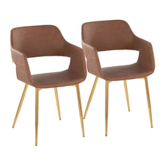 Margarite Contemporary Dining/Accent Chair in Gold Metal and Brown Faux Leather by LumiSource - Set of 2