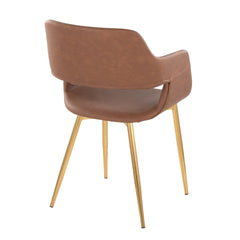Margarite Contemporary Dining/Accent Chair in Gold Metal and Brown Faux Leather by LumiSource - Set of 2
