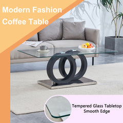 Modern Style Glass Top MDF Coffee Table with Black Base, Suitable for Living Rooms and Lounge Areas, with Product Dimensions of 47.2*25.6*17.8Inches.