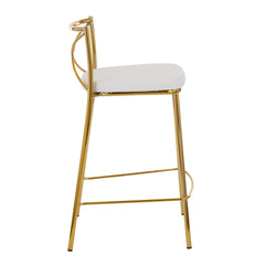 Modern Charlotte 25" Contemporary Fixed-Height Counter Stool in Gold Metal and White Faux Leather by LumiSource - Set of 2
