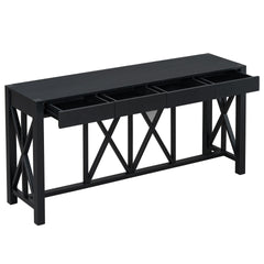 U_Style 60''Acacia Veneer Console Table with 4 Spacious Drawers, Modern Crisscross Design Entryway Table with Open Bottom Storage,Farmhouse Sofa Table for Living Room,Kitchen,Dining Room,Hallway