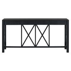U_Style 60''Acacia Veneer Console Table with 4 Spacious Drawers, Modern Crisscross Design Entryway Table with Open Bottom Storage,Farmhouse Sofa Table for Living Room,Kitchen,Dining Room,Hallway
