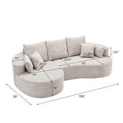106 in. 2 - Piece Fabric Cloud Curved Sectional Chenille Sofa with Chaise For Living Room Bedroom Apartment -Silver Lining