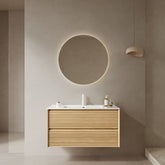 BRON 36" Bathroom Vanity with Sink, Wall-Mounted Floating Plywood Bathroom Storage Cabinet with Drawers, White Ceramic Basin, NO Faucet, Pre-assembled, Corolla Oak Woodgrain Color
