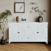 60"White Accent Cabinet with 4 Doors, Rustic Wood Sideboard Pantry Cabinet - Versatile Buffet Cabinet with Storage for Home Decor and Organization chic cabinet