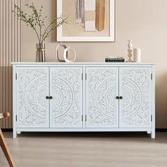 60"White Accent Cabinet with 4 Doors, Rustic Wood Sideboard Pantry Cabinet - Versatile Buffet Cabinet with Storage for Home Decor and Organization chic cabinet