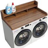 Washer Dryer Countertop with Non-slip Pads, Laundry Wood Shelf Topper with Edge, 54" Width x 27.5" Depth Double Layer Organizer for Washer and Dryer Laundry Hamper Counter Storage Organization (DW)