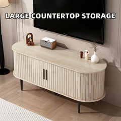 TV Stand, 47" Modern TV Console Table with Storage Compartment and Sliding Door, Gaming Entertainment Center with Cabinet for Living Room, Bedroom, Office (Natural Wood Color)