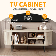TV Stand, 47" Modern TV Console Table with Storage Compartment and Sliding Door, Gaming Entertainment Center with Cabinet for Living Room, Bedroom, Office (Natural Wood Color)