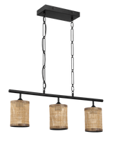 Elysian Three Lights Island With Natural Rattan Shade Farmhouse Chain Ceiling Lamp